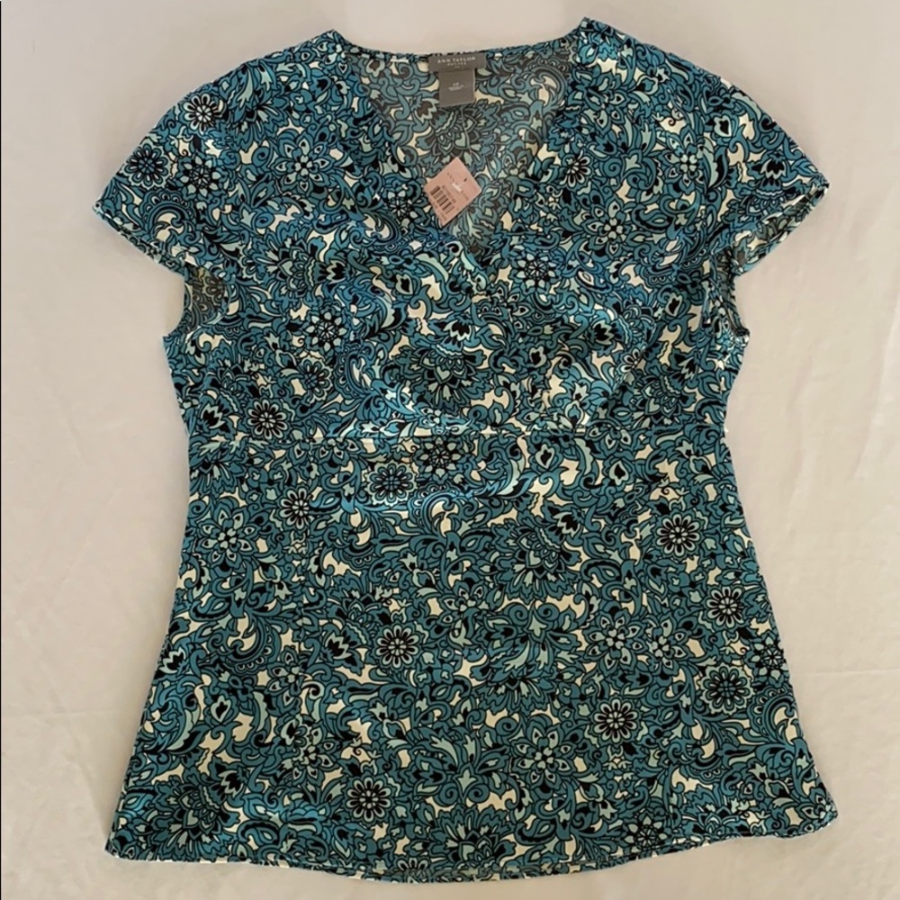 NWT Ann Taylor Blue & Black Printed Empire Waist Blouse - 2P